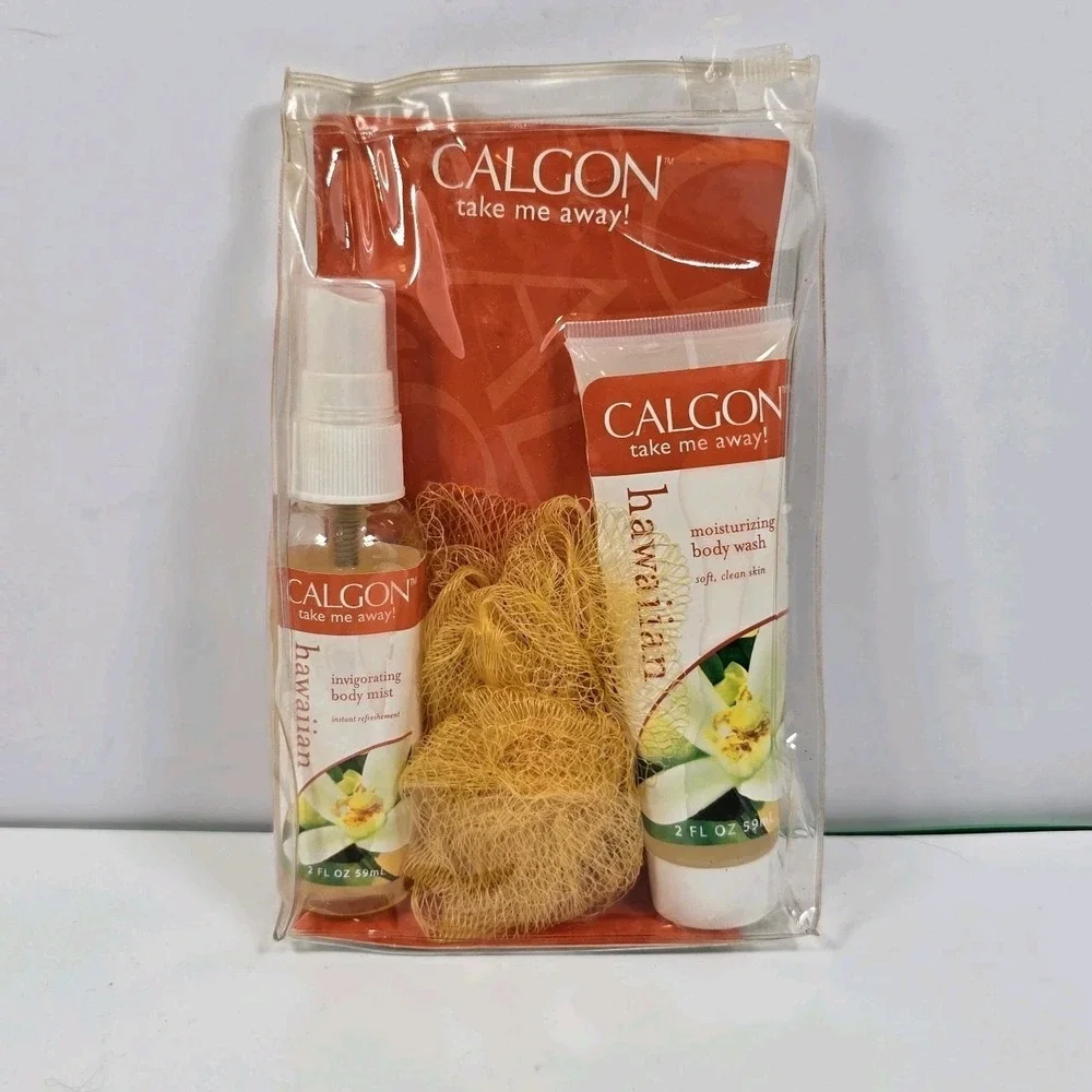 Rare Calgon Take Me Away HAWAIIAN, Pouf, Body, Wash Gift Set